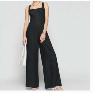 Reformation Autumn Linen Black Adjustable Strap Jumpsuit Size 6 EUC
